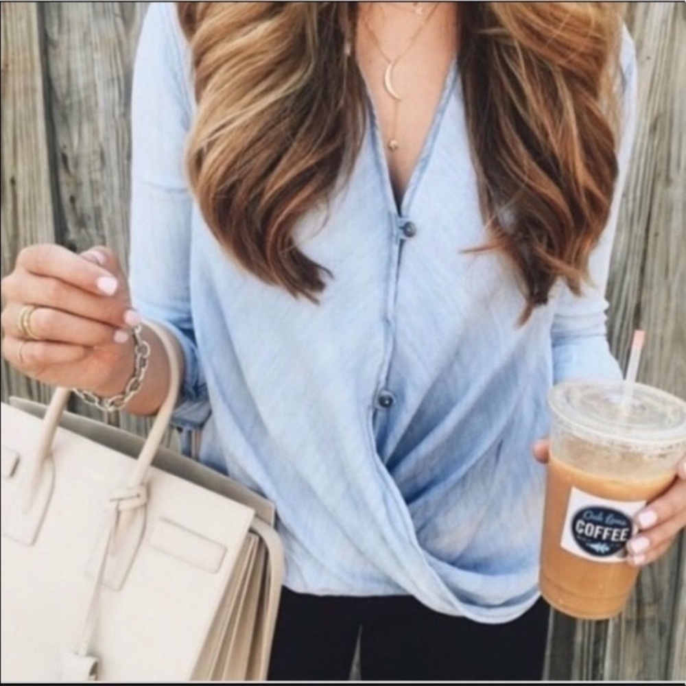 Blank NYC twist front chambray top